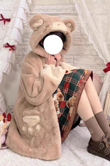 [Sleepy Bear and Cat] Long Sleeves Hooded Sweet Lolita Coat 3 Versions - Brown-Bear - 4