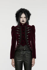 Red Stand Collar Long Sleeves Women's Gothic Swallowtail Coat - Red - 1