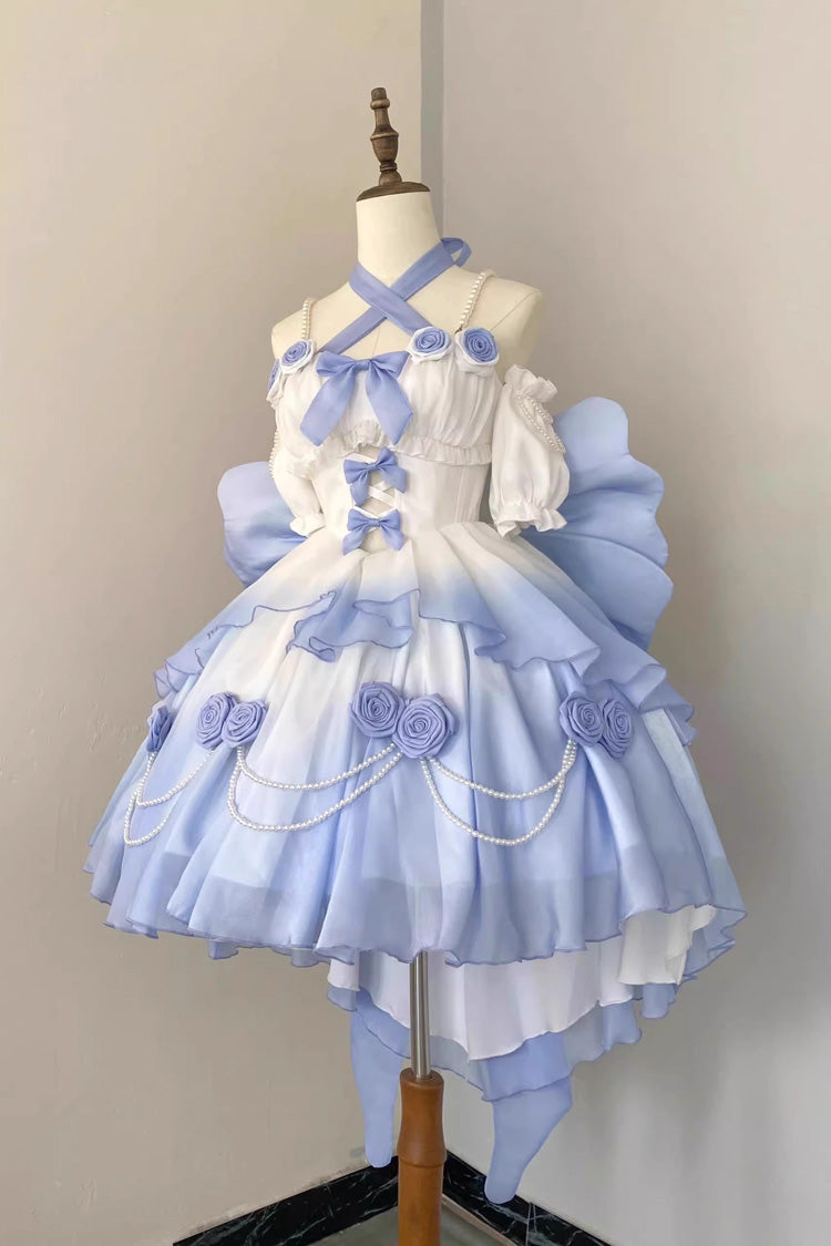 Gradient Blue Hanayome Hollow Bowknot Sweet Princess Lolita Dress - Product - 4