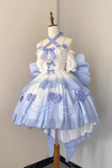Gradient Blue Hanayome Hollow Bowknot Sweet Princess Lolita Dress - Product - 4