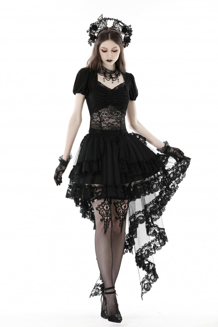 Black Multi-Layered Ruffled Lace Irregular Women's Gothic Swallow Tail Skirt - Product - 10