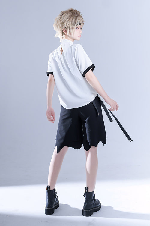 White Hollow V Collar Spooky Shadow Embroidered Ouji Lolita Short Sleeves - Product - 4