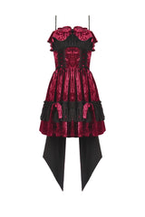 Wine Red Corset Lace-Up Velvet Irregular Pointed Tail Women's Lolita Gothic Cami Mini Dress - Product - 3