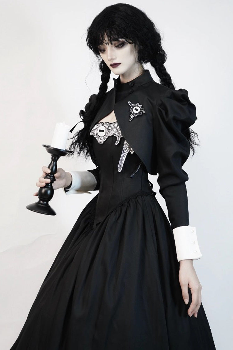 Black [Demon’s Eye] Sleeveless Ruffled Bow Gothic Lolita Dress Long Version - Product - 2