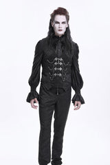 Black Sleeveless Jacquard Chain Buckle-up Men's Gothic Vest - Product - 2