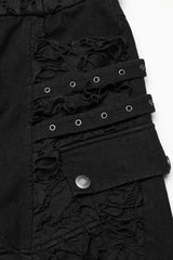 Black Ripped Eyelet Straps Men's Gothic Shorts - Product - 6