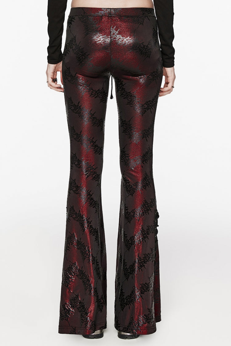 Low Waisted Thorns Print Lace-Up Women's Steampunk Flared Pants 2 Colors - Product - 11