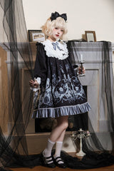 Black Long Sleeves Bear Printed Ruffled Bow Elegant Plus Size Gothic Lolita Dress - Product - 3