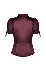 Wine Red Point Collar Short Puff Sleeves Ruffled Women's Gothic Elegant Blouse - Product - 17