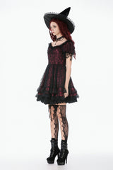 Black/Red Star Square-cut Collar Short Sleeves Lace Women's Gothic Priness Dress Graduation Dress - Product - 13