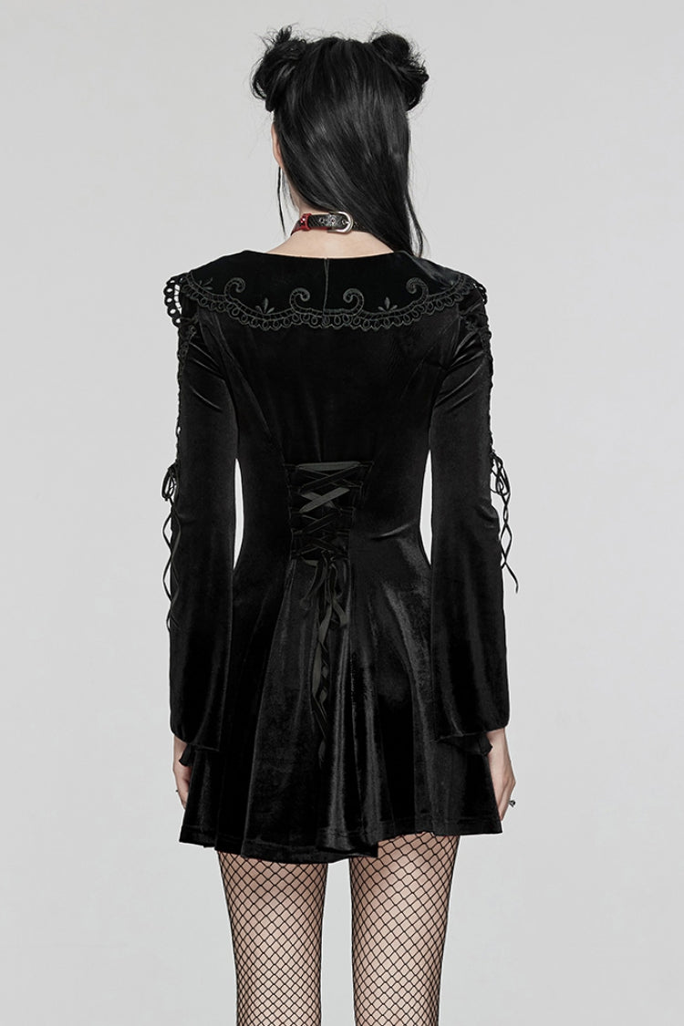 Black Doll Collar Long Sleeves Gradient Embroidery Women's Gothic Prom Dress - Product - 3