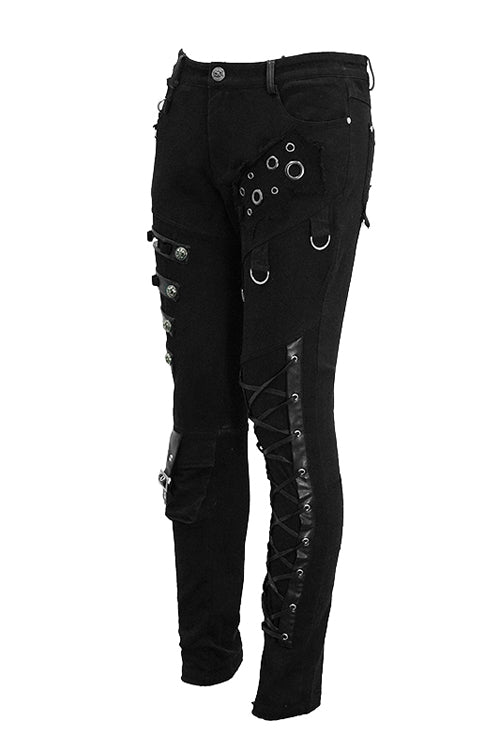 Black Punk Heavy Metal Lace Up With Loops Mens Pants - Product - 3