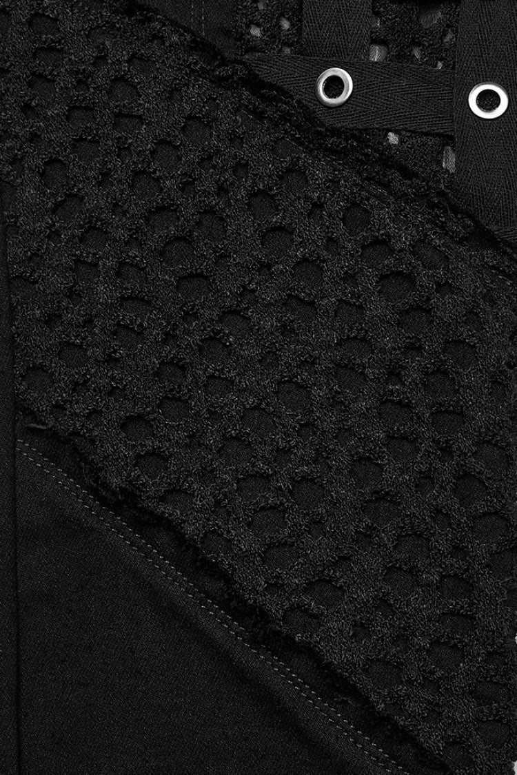 Black Stitching Slim Mesh Metal Eyelet Decoration Women's Steampunk Pants - Product - 6