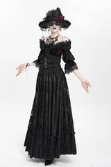 Black Jacquard Embroidery Buckle Tassels Women's Gothic Long Skirt - Product - 2