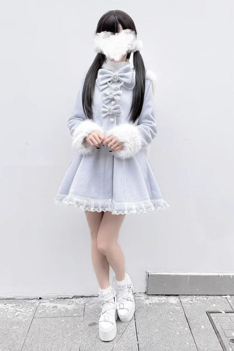 [Plush Lop-eared Rabbit] Long Sleeves Bowknot Lace Hooded Sweet Jirai Kei Coat 5 Colors - Product - 7