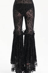 Black Embroidery Lace Sheer Mesh Tassels Women's Gothic Pants - Product - 6