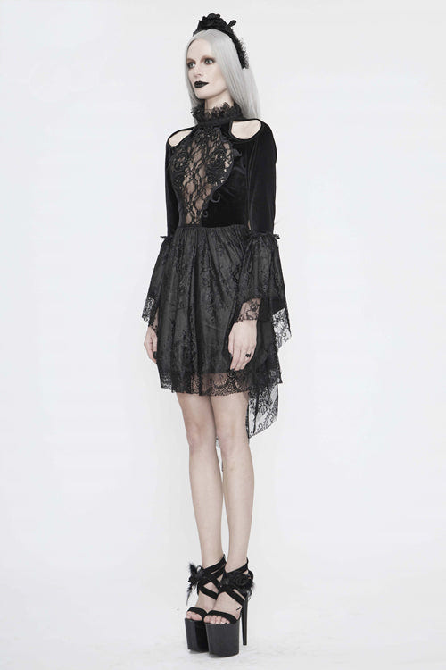 Black Chest Embroidered Beaded Off Shoulder Womens Gothic Dress - Product - 2