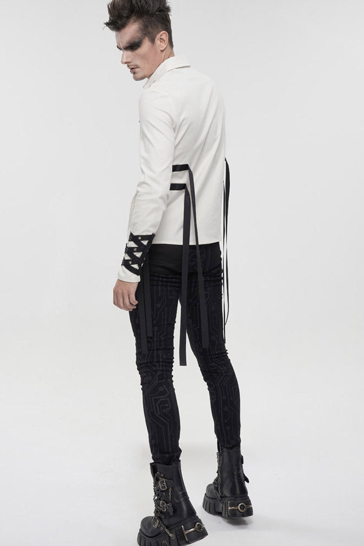 White Punk Nylon Strap Metal Buckle Decoration Long Sleeve Elasticity Thick Men's Shirt - Product - 6