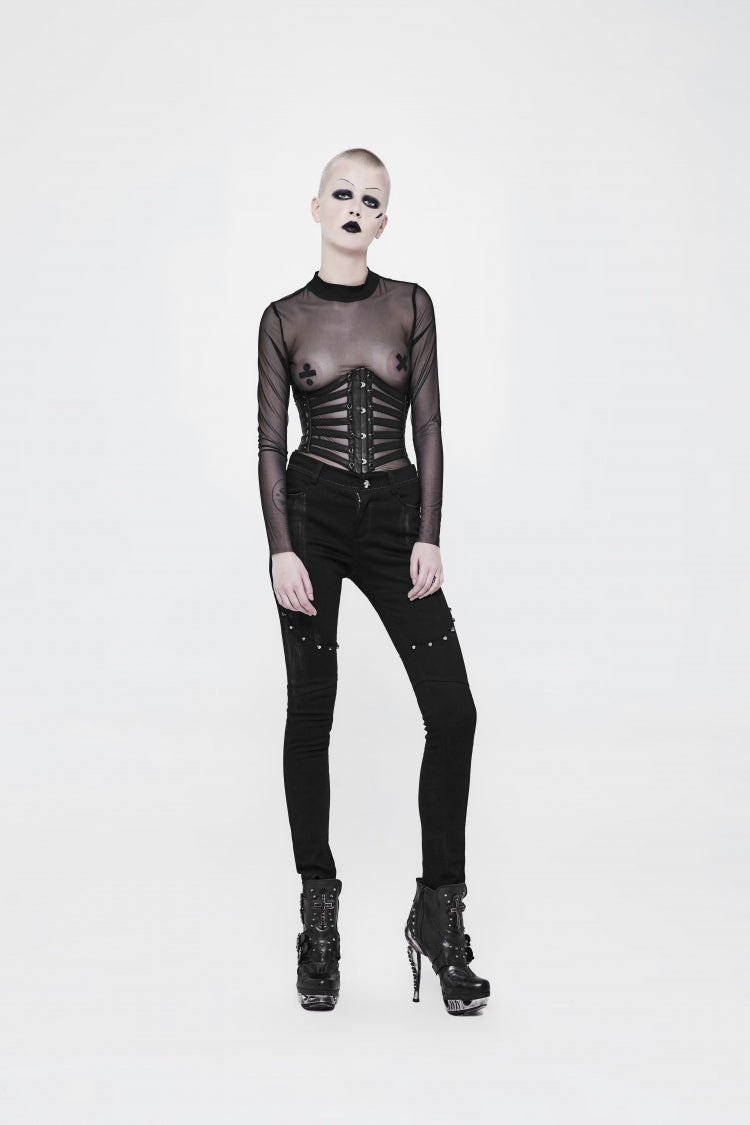 Black Lace-Up Slim Buckled Women's Punk Cool Girdle - Product - 5