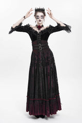 Red Jacquard Embroidery Buckle Tassels Women's Gothic Long Skirt - Product - 5