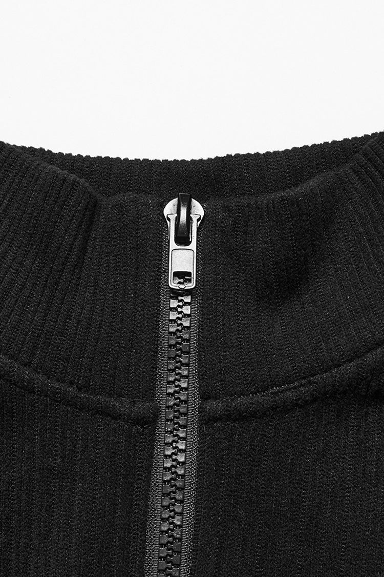 Black Long Sleeves Rivet Zipper Drawstring Men's Punk Blouse - Product - 6