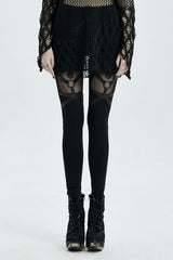 Black Devil'S Eye Metal Ring Decoration Stitching Women's Gothic Leggings - Black - 1