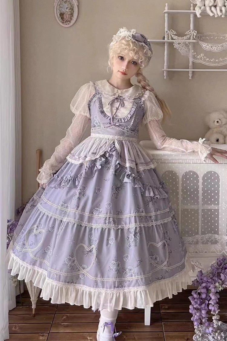 Psalm Rose Doll Collar Print Ruffle Sweet Lolita Jsk Dress 2 Colors - Product - 3