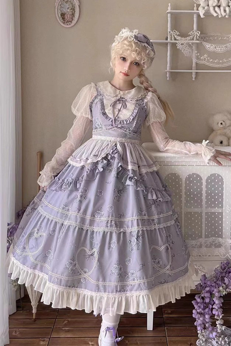 Psalm Rose Doll Collar Print Ruffle Sweet Lolita Jsk Dress 2 Colors - Product - 3