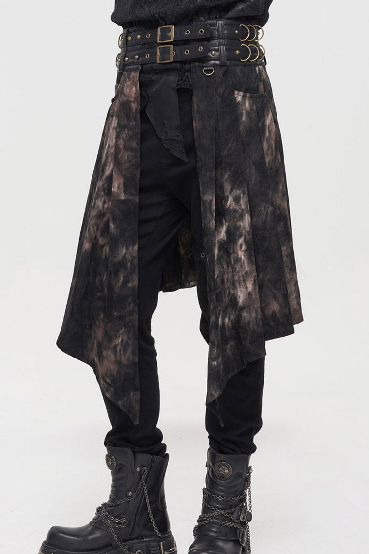 Bronze Gothic Belt Design Chain Decoration Corduroy Tie-Dye Men's Skirt - Product - 5