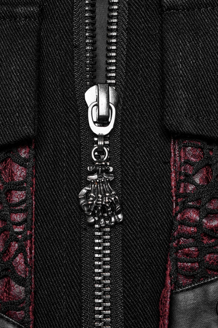 Black/Red Stand Collar Stitching Slim Men's Punk Vest - Product - 8