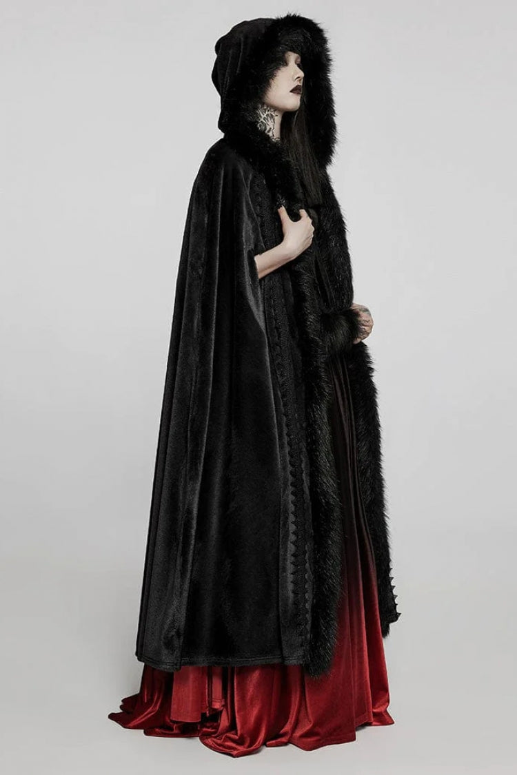 Faux Fur Hooded Warm Womens Gothic Elegant Cloak 2 Colors - Product - 2