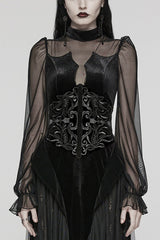 Embroidery Lace-Up Zipper Women's Gothic Corset 2 Colors - Black - 1