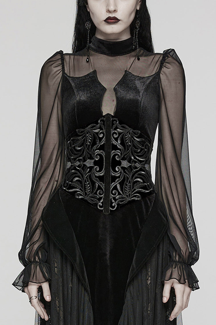Embroidery Lace-Up Zipper Women's Gothic Corset 2 Colors - Black - 1