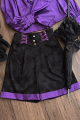 Black/Purple [Moonlit Return] Jacquard Printed Lace-Up Gothic Elegant Ouji Lolita (Blouse/Pants/Shorts/Vest) - Shorts(Only) - 9