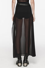 Black Rivet Split Women's Gothic Skirt with Belt - Product - 3