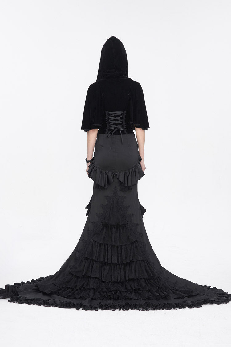 Black Stitching Lace Hooded Women's Gothic Cloak - Product - 5