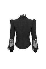 Black High Collar Translucent Lace Patchwork Bow Decoration Long Sleeve Women's Gothic Shirt - Product - 10