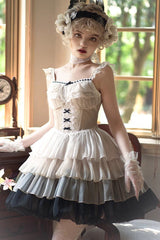 Multi-Color Paris Sunset Waist Fishbone Small Flying Sleeves Tiered Ruffle Sweet Lolita JSK Dress - Product - 3