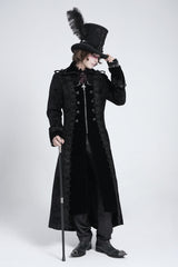 Black Lapel Collar Embroidery Zipper Men's Gothic Handsome Coat - Product - 6