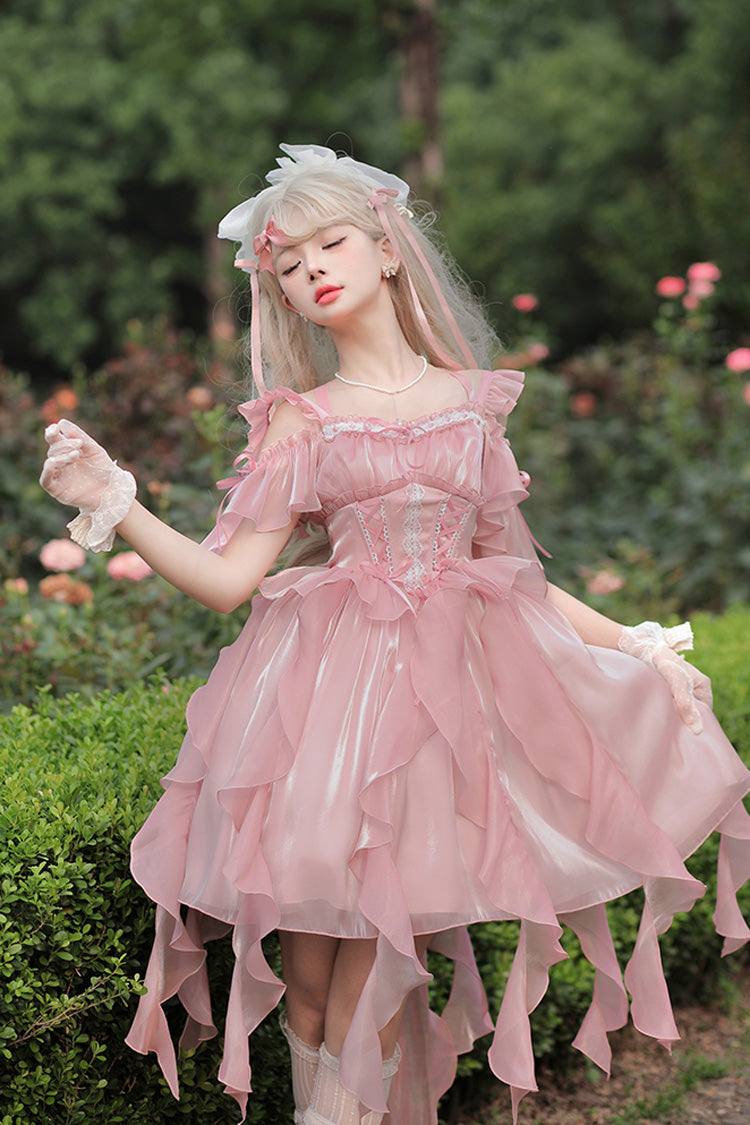 Pink Galaxy Prayer Corset Fishbone Ribbon Sweet Lolita Jsk Dress - Product - 4