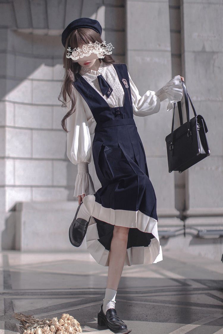 Blue Sleeveless Classic College Style Elegant Lolita Jumper Dress - Product - 11