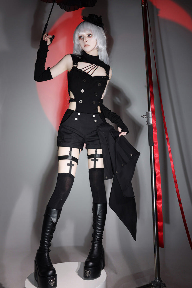 Black [Masquerade Phantom Thief] Cut-Out Gothic Ouji Lolita Shorts Set - Product - 5