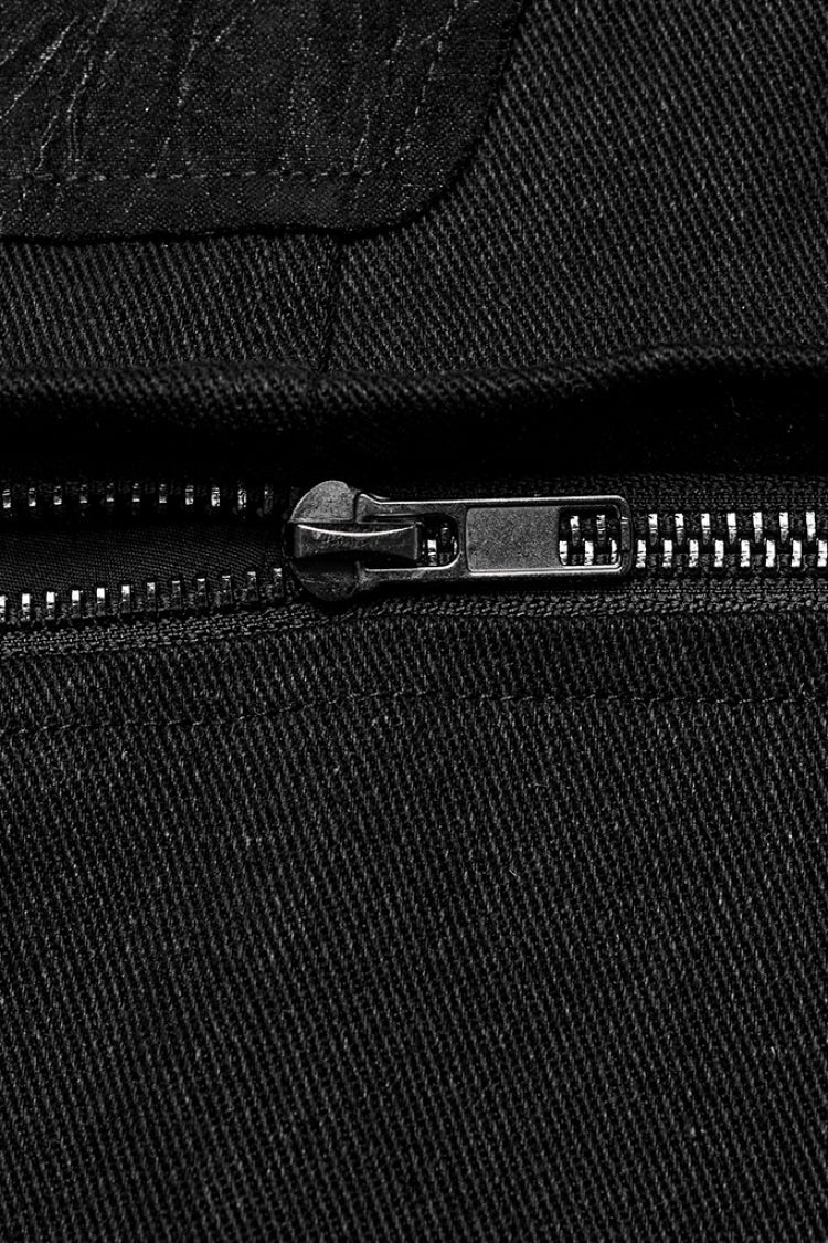 Black Stand Collar Detachable Versatile Men's Punk Coat - Product - 12