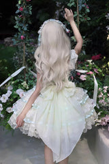 Green [Rose Feather Waltz] Sleeveless Triple-Layered Ruffle Bowknot Lace Sweet Ballet Lolita Jsk Dress - Product - 4