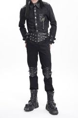 Black Stitching Buckle-up Studs Men's Gothic Pants - Product - 4