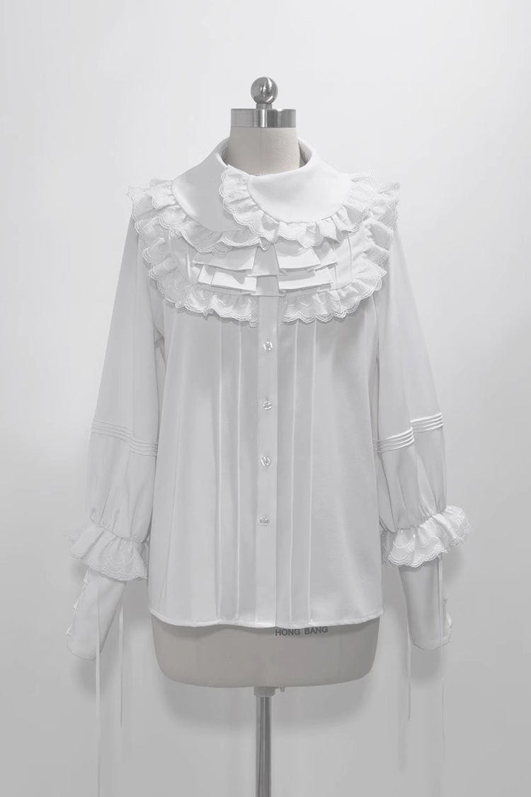 White Pure Color Rabbit Theater Ouji Lolita Blouse - White - 1