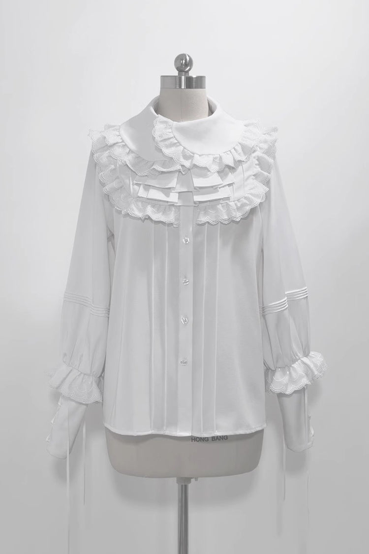 White Pure Color Rabbit Theater Ouji Lolita Blouse - White - 1