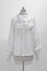White Pure Color Rabbit Theater Ouji Lolita Blouse - White - 1