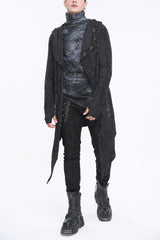 Black Lrregular Back Multi Chain Long Men's Gothic Coat With Hood - Black - 1