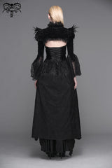 Black High Collar Long Trumpet Sleeves Printed Lace Pleated Women's Vintage Punk Jacket - Product - 3